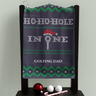Funny Ho Ho Hole in One Blue and Green Custom Golf Towel