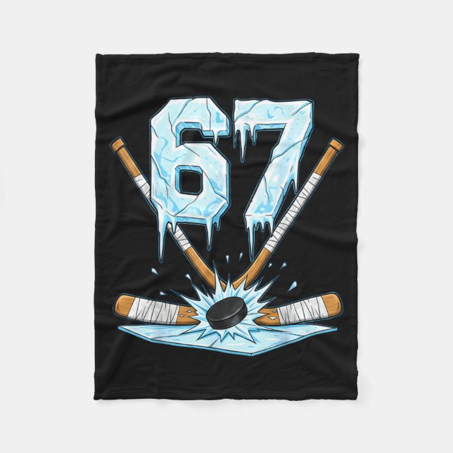 Funny Hockey 67 Meme 6-7 Six Seven Gen Alpha Ice H Fleece Blanket (Front)