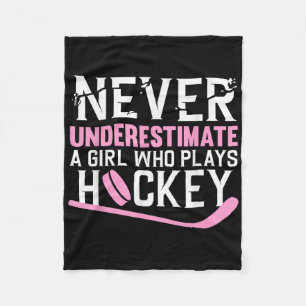 Funny Hockey Art For Girls Women Field Hockey Play Fleece Blanket