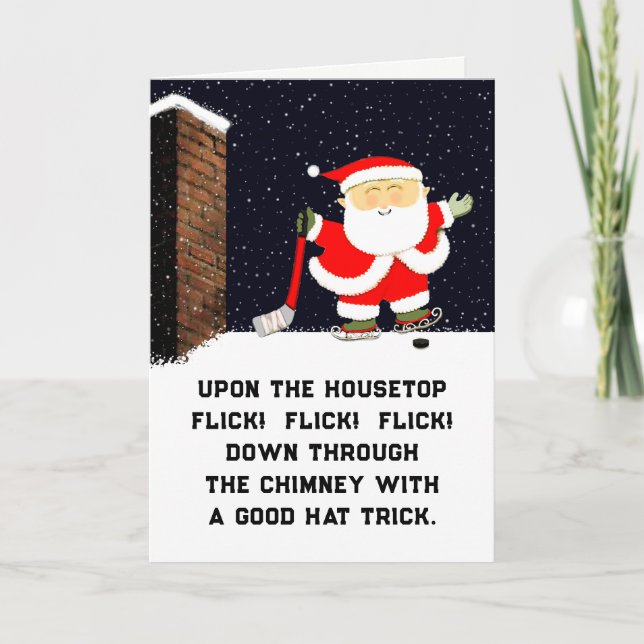 Funny Hockey Christmas Holiday Card (Front)