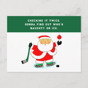 Funny Hockey Christmas Holiday Postcard