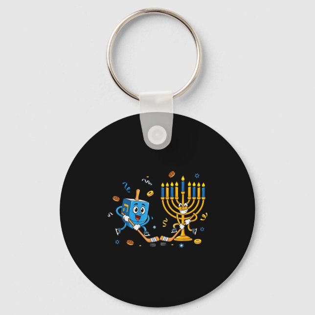 Funny Hockey Dreidel Menorah Hanukkah Kids Womens  Keychain (Front)