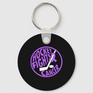 Funny Hockey Fights Cancer Purple Ribbon Gift Keychain