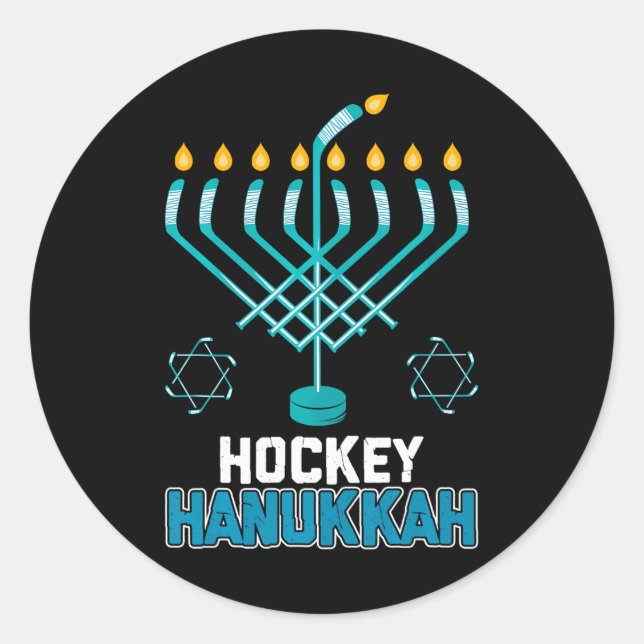 Funny Hockey Hanukkah Menorah Jewish Festival Classic Round Sticker (Front)
