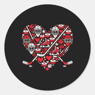 Funny Hockey Heart Valentine Hockey Womens Mens Ki Classic Round Sticker