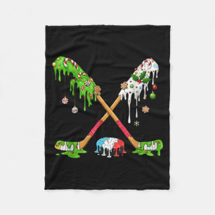 Funny Hockey Holiday Candy Cane Gingerbread Fleece Blanket
