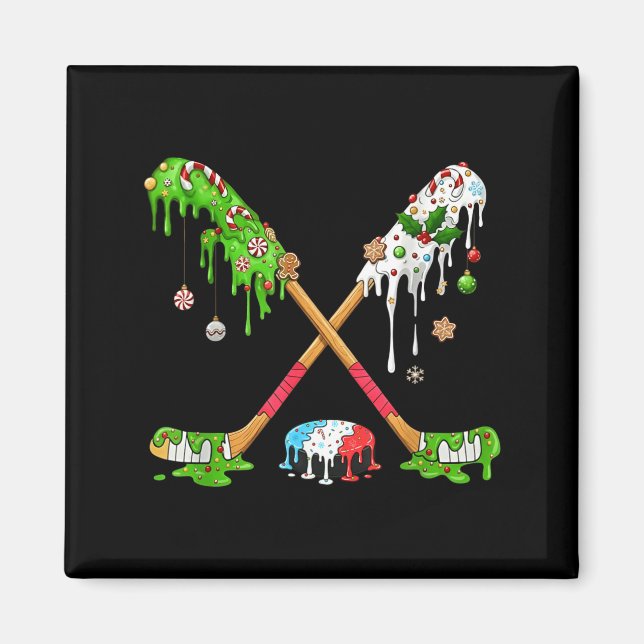 Funny Hockey Holiday Candy Cane Gingerbread  Magnet (Front)