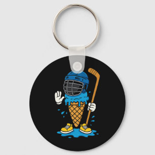 Funny Hockey Ice Cream Cartoon Goalie Sports Humor Keychain
