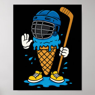 Funny Hockey Ice Cream Cartoon Goalie Sports Humor Poster