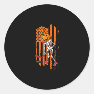 Funny Hockey Player Fan Gift Skeleton Halloween Classic Round Sticker