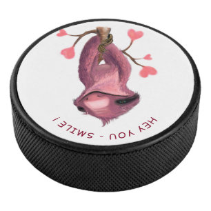 Funny Hockey Puck Jouer Sloth Smile Texte Personna