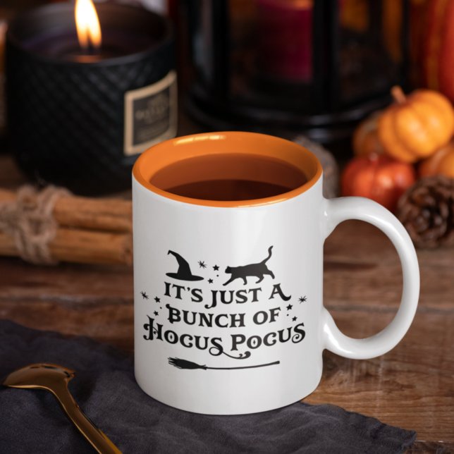 Funny Hocus Pocus Black Cat Witch Halloween Two-Tone Coffee Mug (Creator Uploaded)