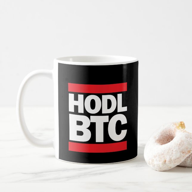 Funny HODL BTC Bitcoin Cryptocurrency Print Coffee Mug (With Donut)