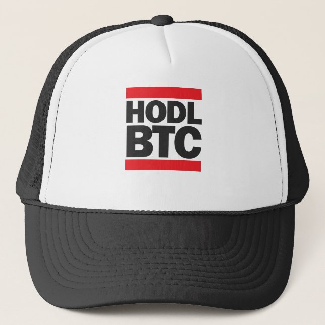 Funny HODL BTC Bitcoin Cryptocurrency Print Trucker Hat (Front)