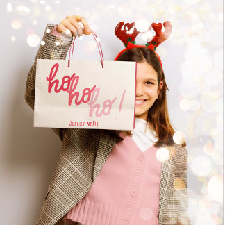 Funny Hohoho Joyeux Noel Red Pink Typography Large Gift Bag