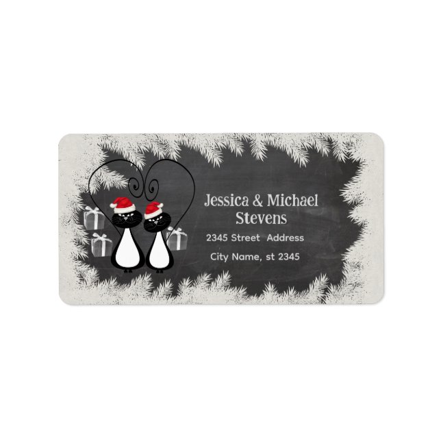 Funny holiday cartoon Santa cat couple chalkboard Label (Front)