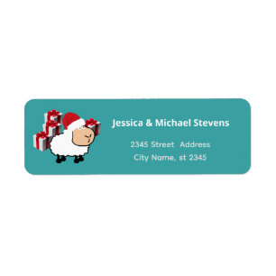 Funny holiday cartoon Santa sheep Label