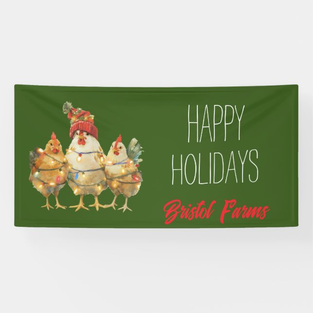 Funny Holiday Chickens Customizable Banner (Horizontal)