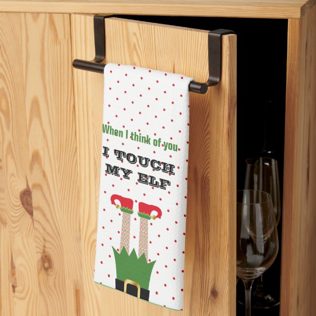 Funny Holiday Christmas Party Elf  Kitchen Towel (Thirds Fold)