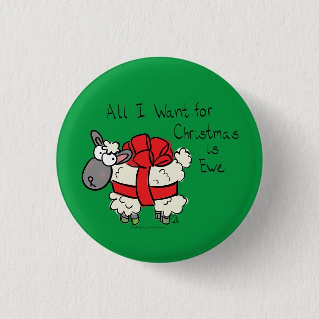 Funny Holiday Cute Sheep Christmas Cartoon 1 Inch Round Button (Front)