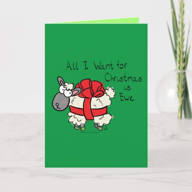 Funny Holiday Cute Sheep Christmas Cartoon Card (Front)