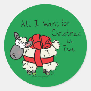 Funny Holiday Cute Sheep Christmas Cartoon Classic Round Sticker