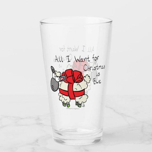 Funny Holiday Cute Sheep Christmas Cartoon Glass (Front)