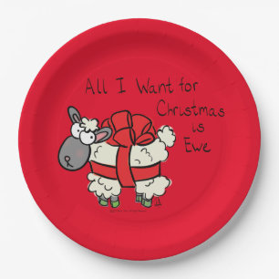 Funny Holiday Cute Sheep Christmas Cartoon Paper Plate