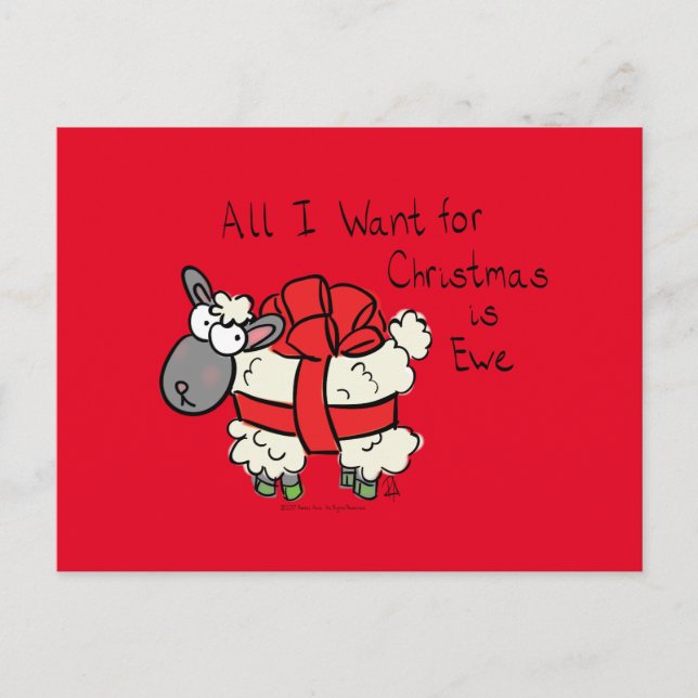 Funny Holiday Cute Sheep Christmas Cartoon Postcard (Front)