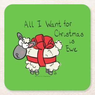 Funny Holiday Cute Sheep Christmas Cartoon Square Paper Coaster