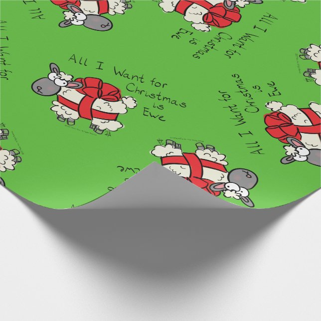 Funny Holiday Cute Sheep Christmas Cartoon Wrapping Paper (Corner)