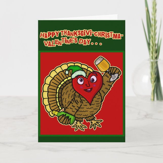 Funny Holiday Drunk Turkey Heart Card (Front)
