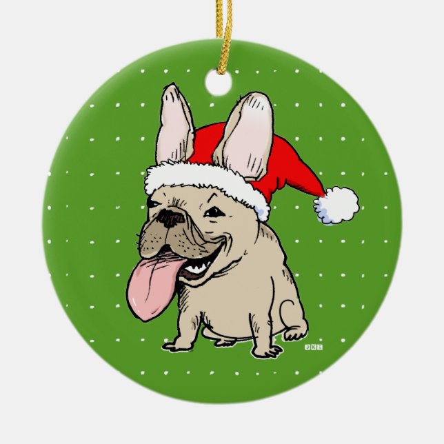 Funny Holiday French Bulldog Frenchie Christmas Ceramic Ornament (Front)