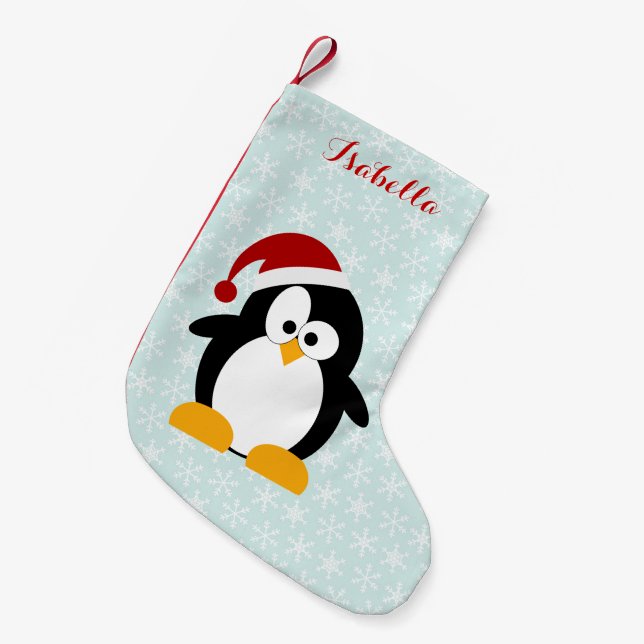 Funny Holiday Penguin Personalized Small Christmas Stocking (Front (Hanging))