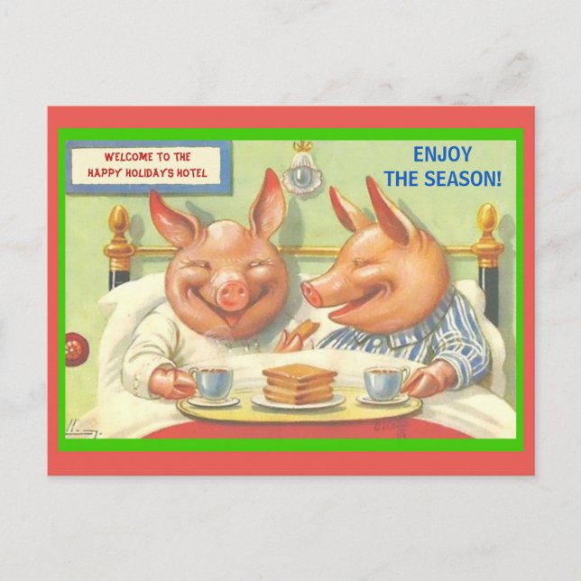 Funny Holiday Pigs Season's Greetings Vintage copy Postcard (Front)