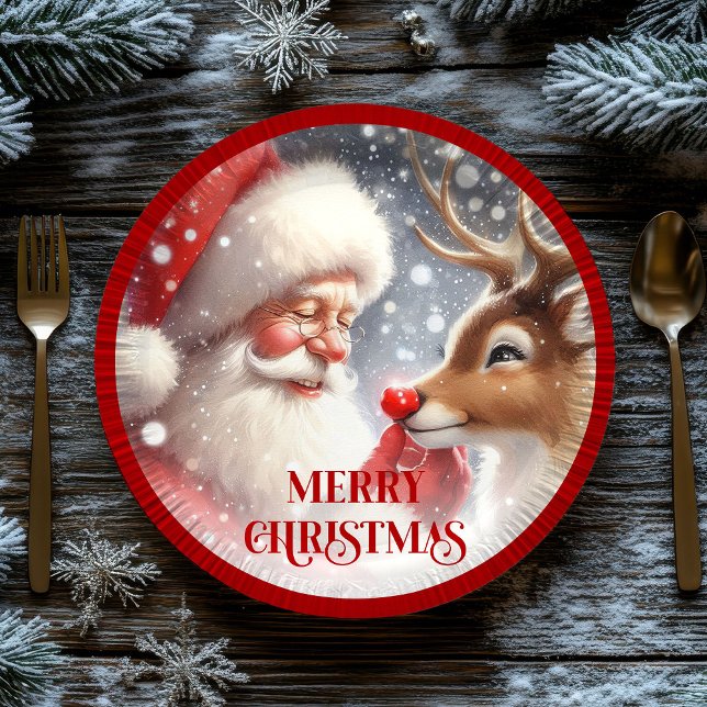 Funny Holiday Plates Santa and Red Nose Rudolph (Funny Holiday Plates Santa and Red Nose Rudolph)