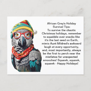 Funny Holiday Survival Tips From An African Grey Postcard