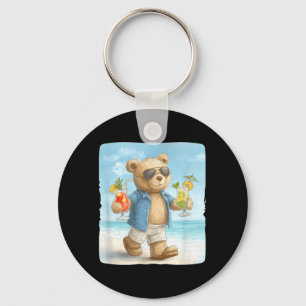 Funny Holiday Teddy Bear with Cocktails and Beach Keychain