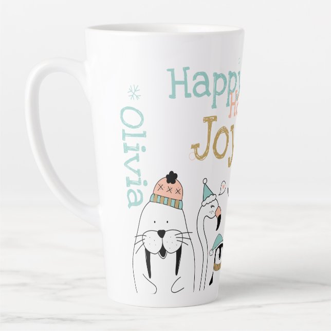 Funny Holiday Winter Animals Happy Happy Latte Mug (Left)