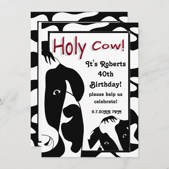 Funny Holy Cow 40th Birthday Party Invitation (Devant / Derrière)