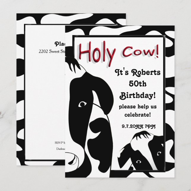Funny Holy Cow 50th Birthday Party Invite (Front/Back)