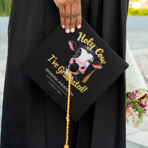 Funny Holy Cow I Graduated Cartoon Graduation Cap Topper