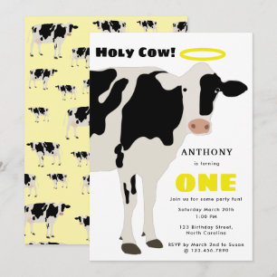 Funny Holy Cow Kids Birthday Cow Party Invitation