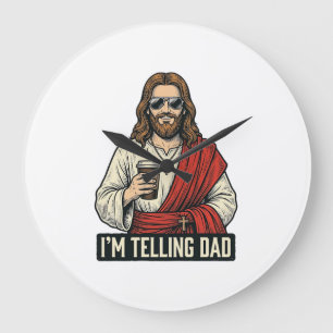Funny Holy Father Coffee Vintage Engraving Shirt D Large Clock