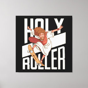 Funny Holy Roller Skateboarding Jesus Canvas Print