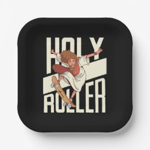 Funny Holy Roller Skateboarding Jesus Paper Plate