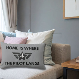Funny Home Is Where The Pilot Lands Plane Welcome Lumbar Pillow