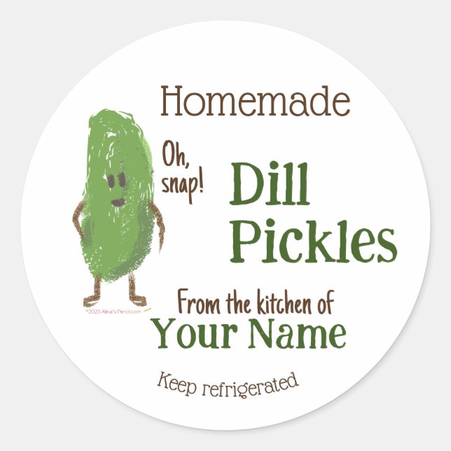 Funny Homemade Dill Pickles Your Name Cucumber Classic Round Sticker (Front)