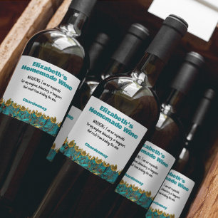 Funny Homemade Wine Warning Custom Sunflower Teal Wine Label