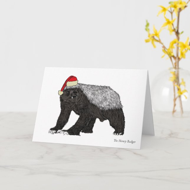 Funny honey badger badass Santa Christmas Animal Card (Yellow Flower)